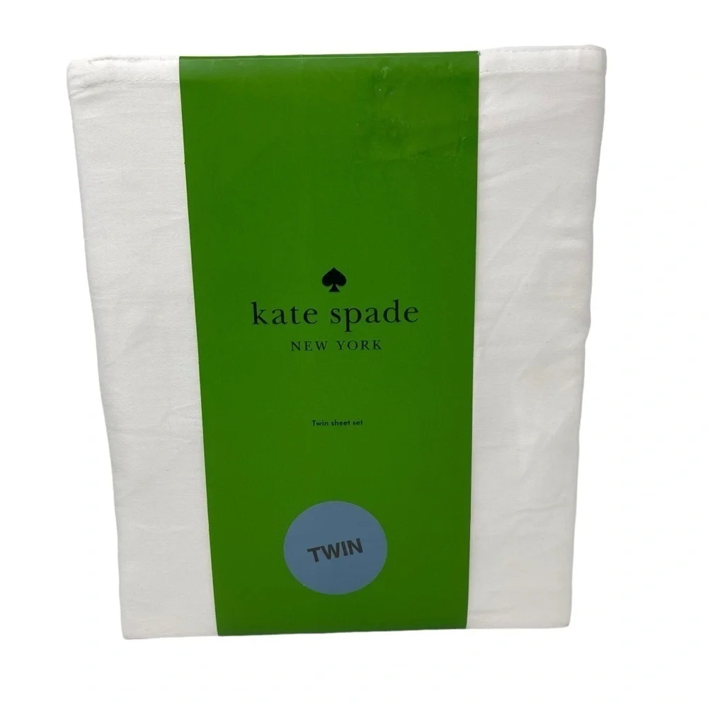 Kate Spade Twin Size Sheet Set solid white cotton sateen NWT